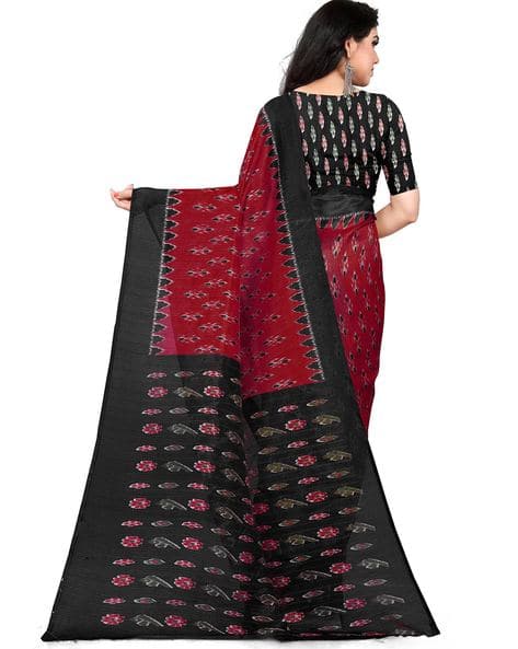 Printed Saree with Contrast Border (Image - 3)