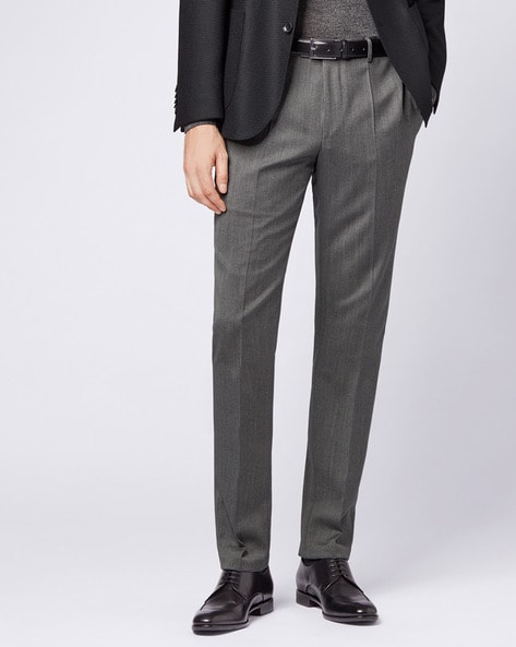 Buy Raymond Dark Grey Flat Front Solid Trousers for Men Online  Tata CLiQ
