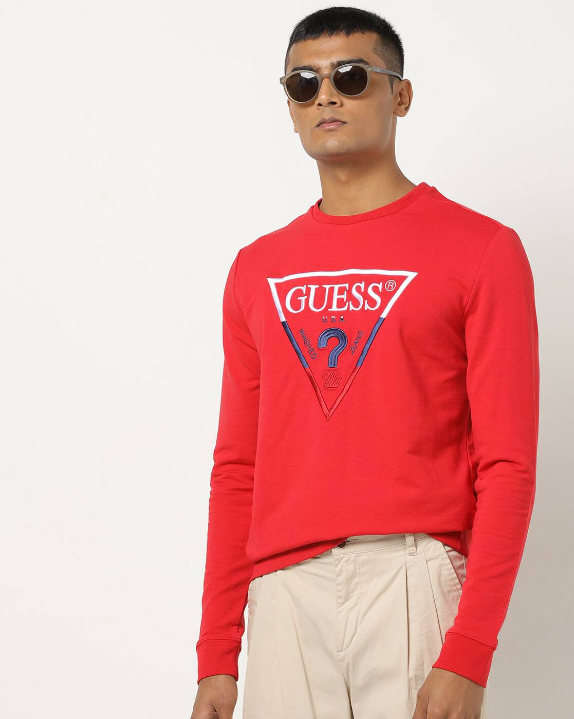 red guess sweatshirt