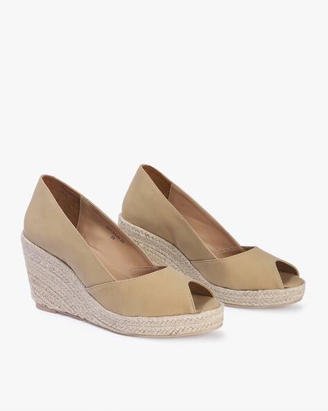 Outryt Women Basket Weave Beige Wedges
