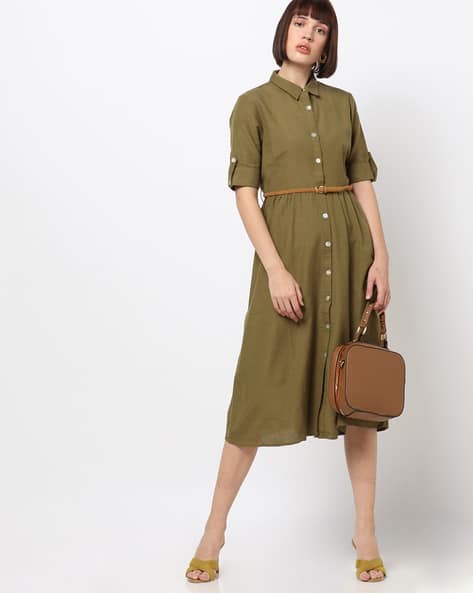 Shirt Dress with Detachable Waist Belt