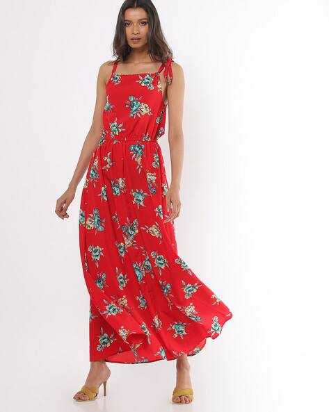 red strappy maxi dress
