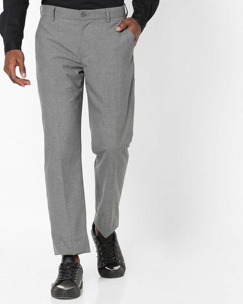Charcoal Grey Textured Regular Fit Terry Rayon Pant For Men