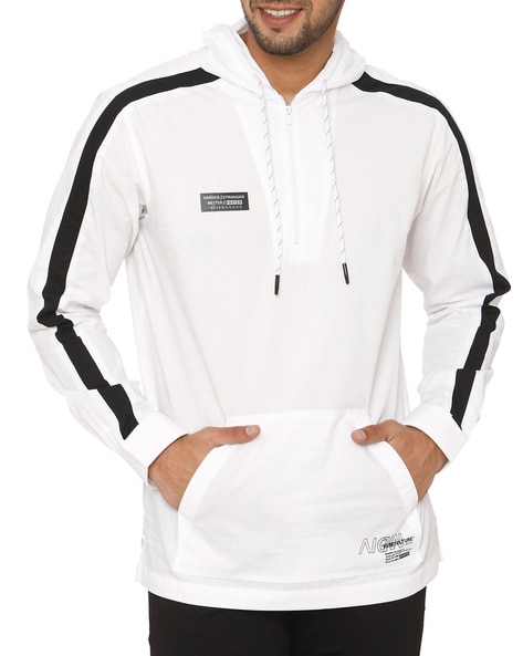 mufti white slim fit hooded shirt