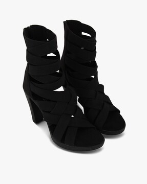peep toe crisscross chunky heeled sandals