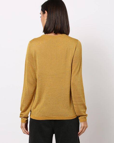 yellow crew neck sweater women's