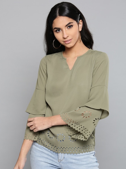 Buy Harpa Women Solid Regular top - Green Online at Low Prices in