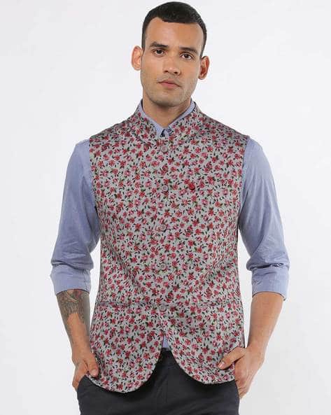Floral Print Floral Waistcoat Mens India Floral Print Slim Fit