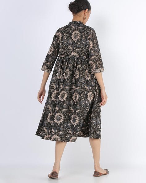 Floral Print Button-Down Flared Dress (Image - 2)