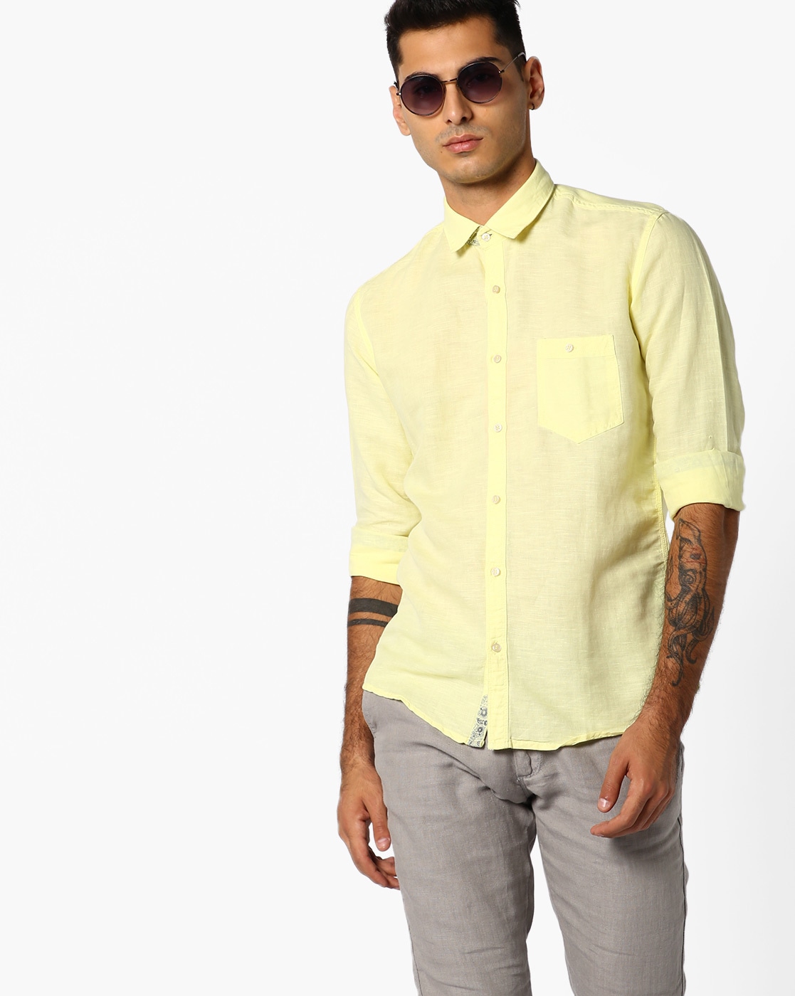 LYCRA LEMON YELLOW SHIRT AND WHITE PANT - COMBO – HV FASHION