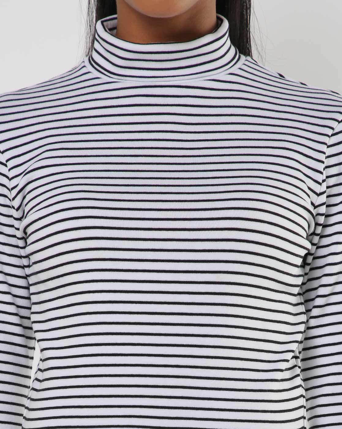 Black and white on sale striped high neck top