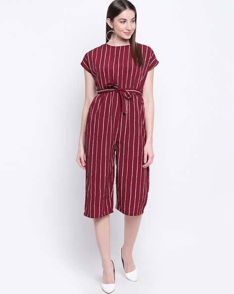 maroon striped jumpsuit