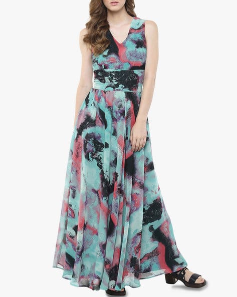 chinese dress ladies Buy HARPA Women's Synthetic a-line Maxi Dress (GR3813_Black_XL) at Amazon.in