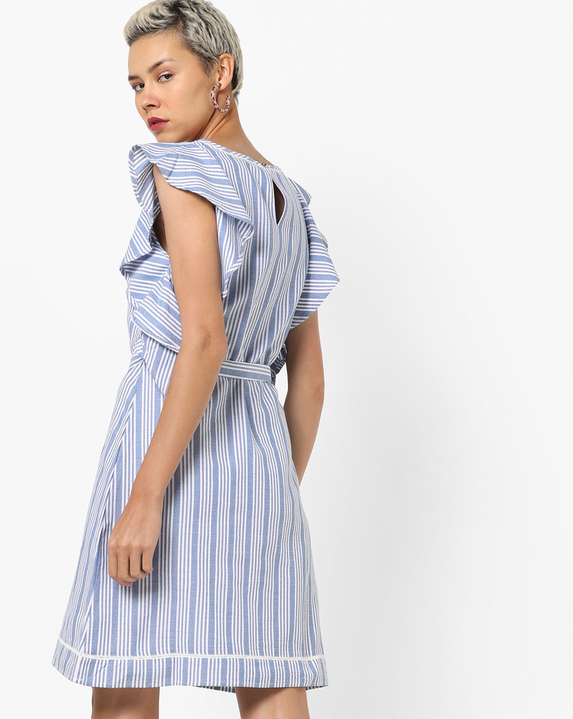 striped cold shoulder dress