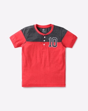 Colourblock Henley T-shirt with Raglan Sleeves