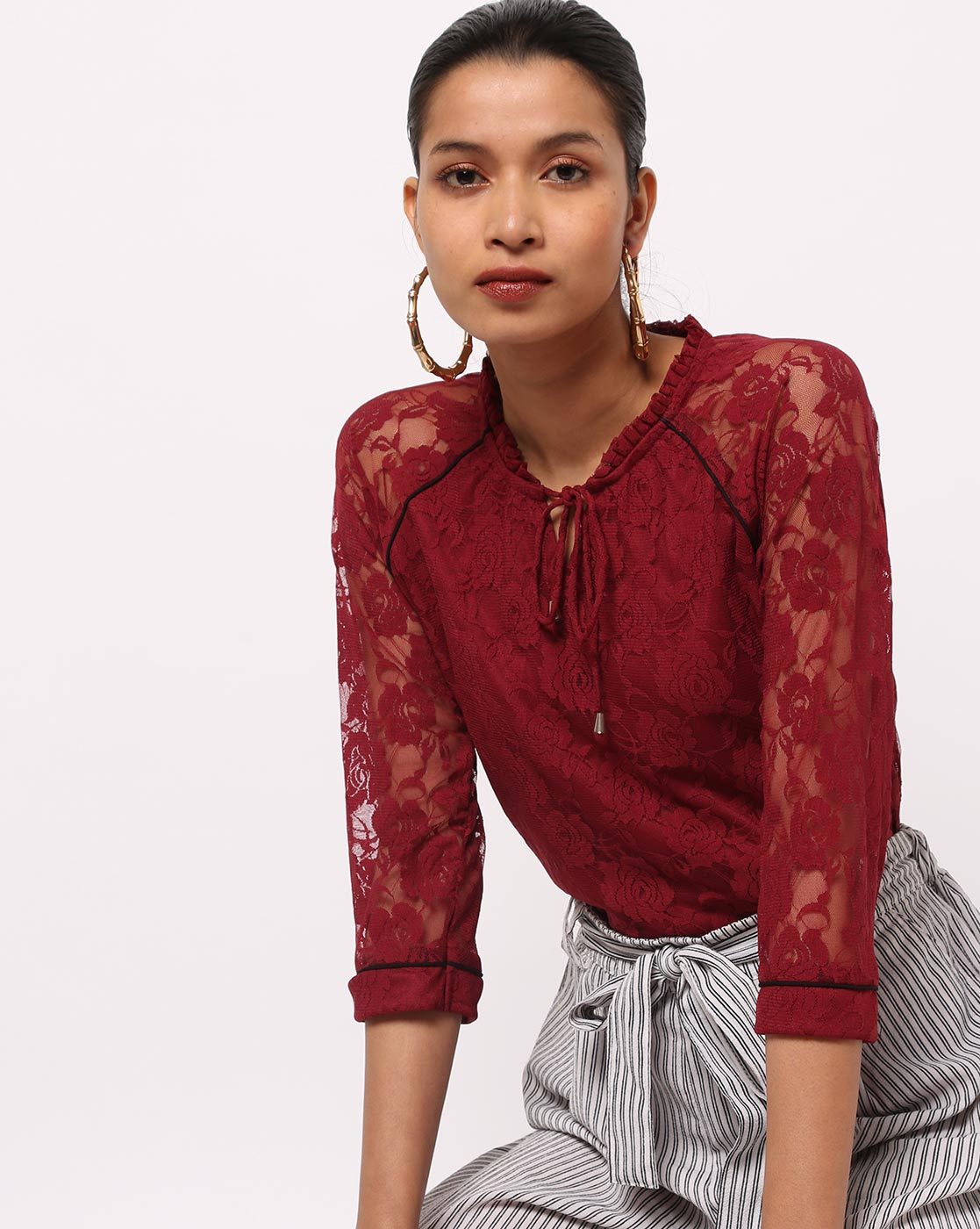 maroon lace top