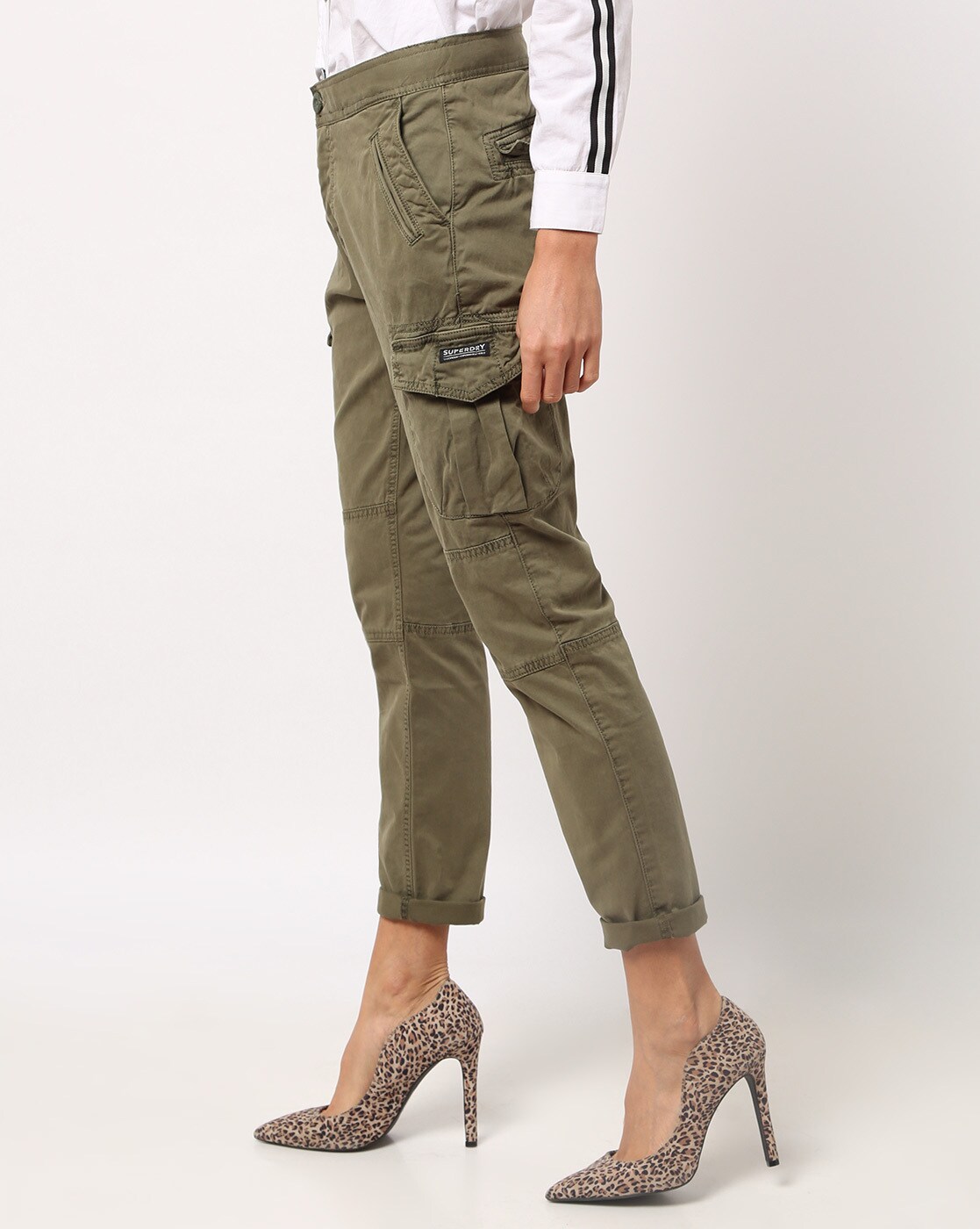 VINTAGE LR ELASTIC WOMEN'S GREEN CARGO PANT