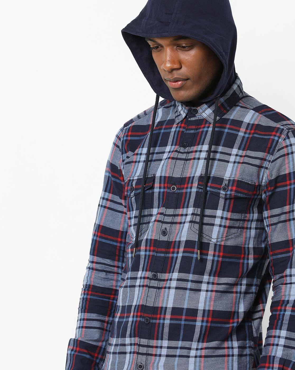 checkered shirt with hoodie