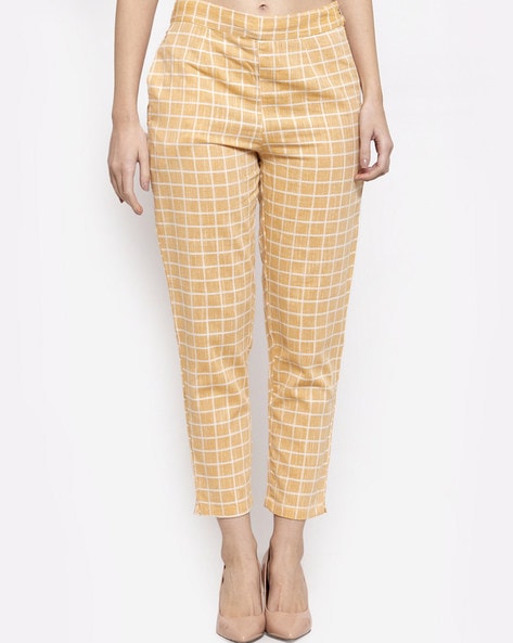 Checked yellow cheap trousers