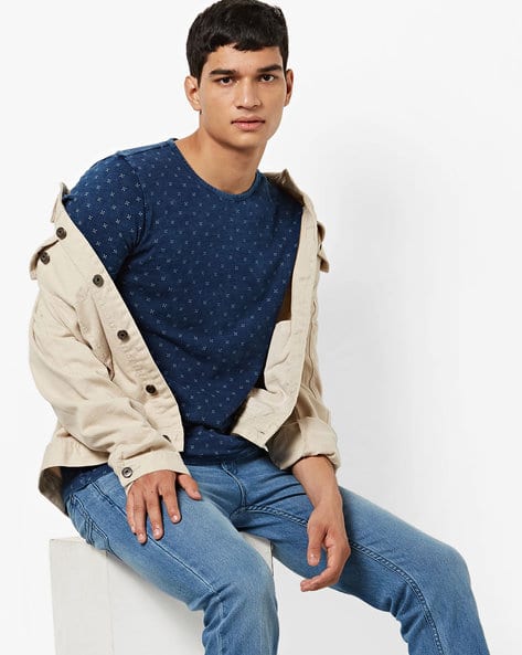 Cotton Micro Print Crew-Neck T-shirt (Image - 1)