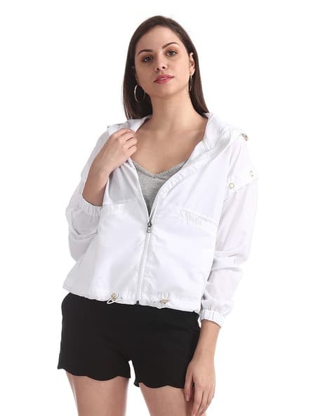 white zip front hoodie