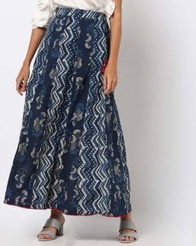 Printed Mid-Rise Cotton Flared Maxi Skirt