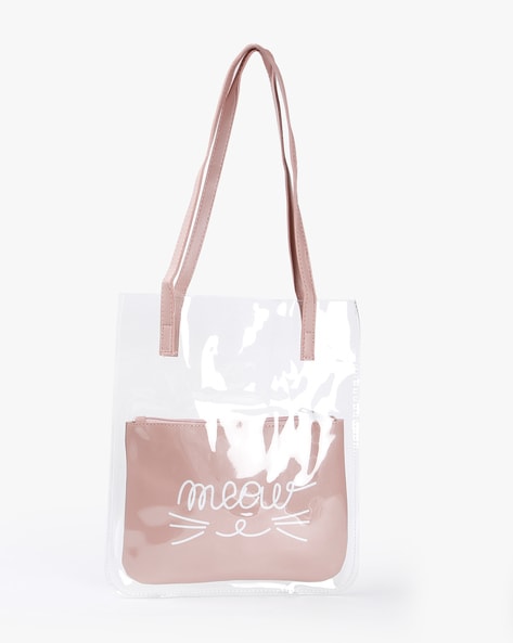 pink transparent tote bag