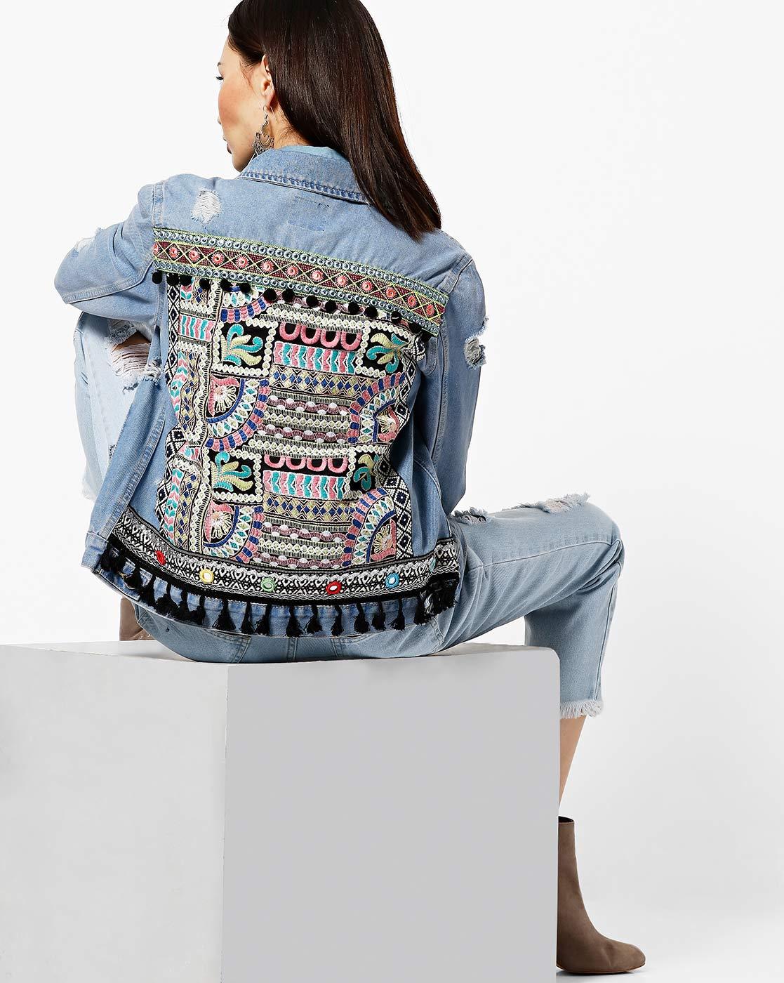 Denim jacket with hot sale embroidery on back