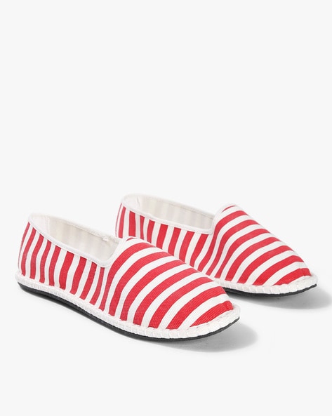 red and white striped shoes