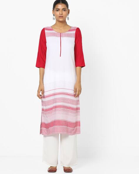 Geometric Print Kurta With Contrast Sleeves By AURELIA ( Red )