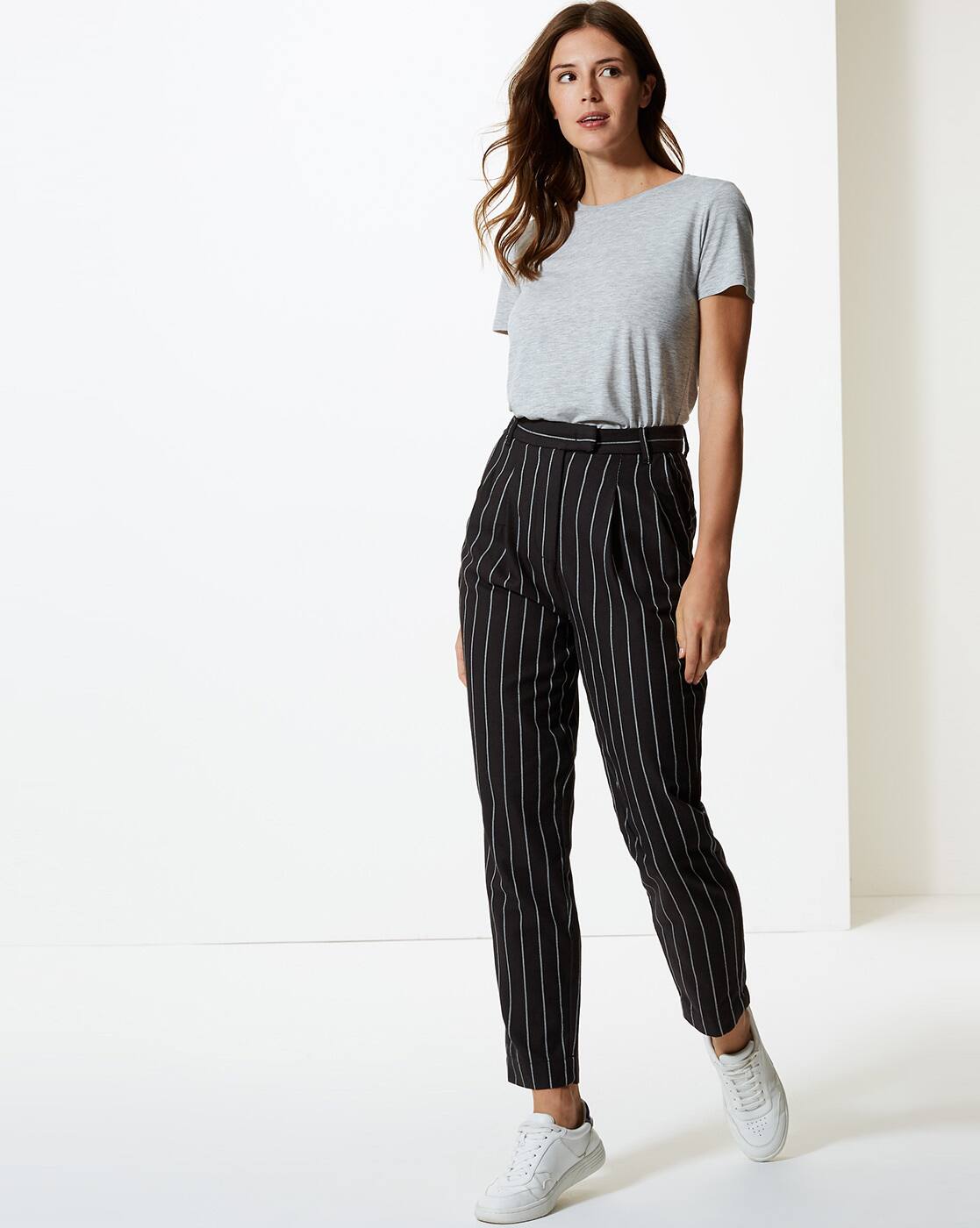 ladies navy and white striped trousers