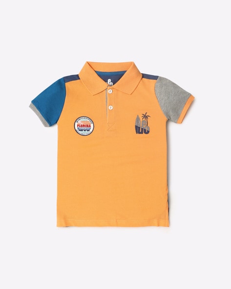 orange and blue polo t shirt