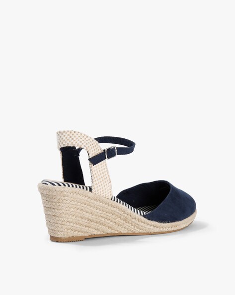 Navy blue 2025 espadrille wedges