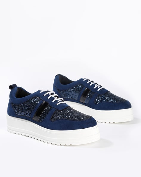 Shimmery Panelled Lace-Up Shoes