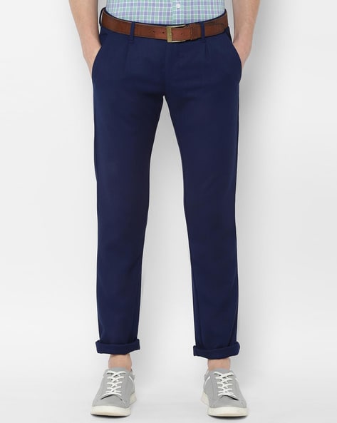 Buy Allen Solly Junior Boys Navy Blue Solid Relaxed Slim Fit Pure Cotton Pleated  Trousers - Trousers for Boys 18794054 | Myntra