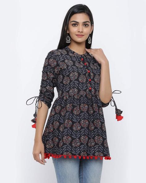Floral Print Tunic with Tie-Up Detail (Image - 3)