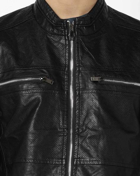 Leather jacket hot sale chinese collar