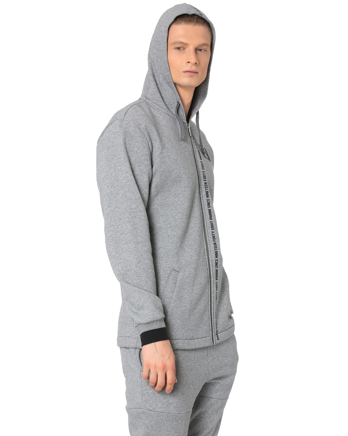 puma men's front zip jacket with sherpa lined hood