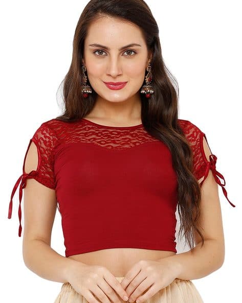 Boat-Neck Blouse with Tie-up Sleeves