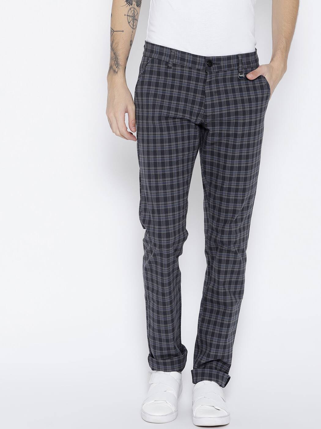 grey check chinos mens