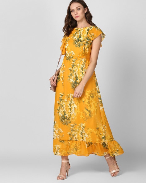 yellow dress fit and flare