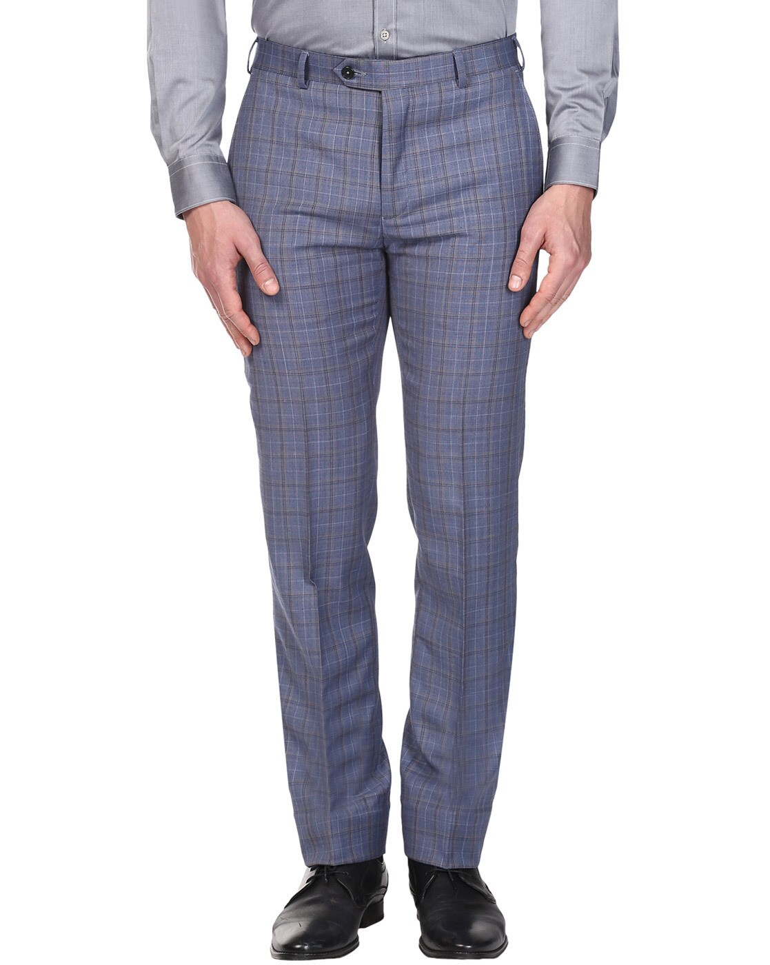 Buy Men Black  White Slim Fit Checked Formal Trousers online  Looksgudin