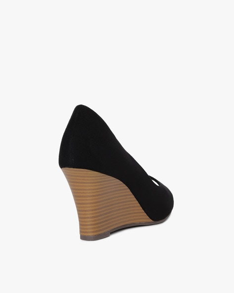 Black suede discount peep toe wedges