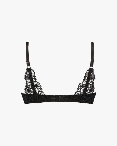 LOSHA DEMI CUP HIGH APEX FEATHER LIGHT PADDED LACE CUP BRA-BLACK