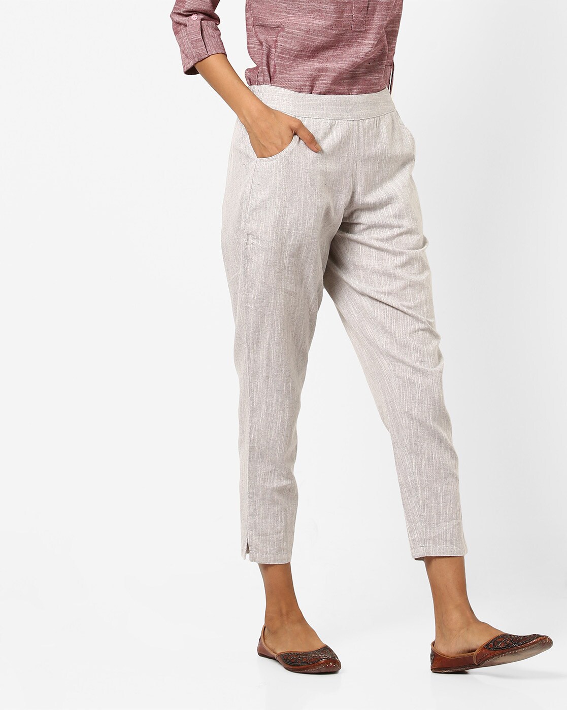 Buy VAN HEUSEN Womens Slim Fit Crop Trousers  Shoppers Stop