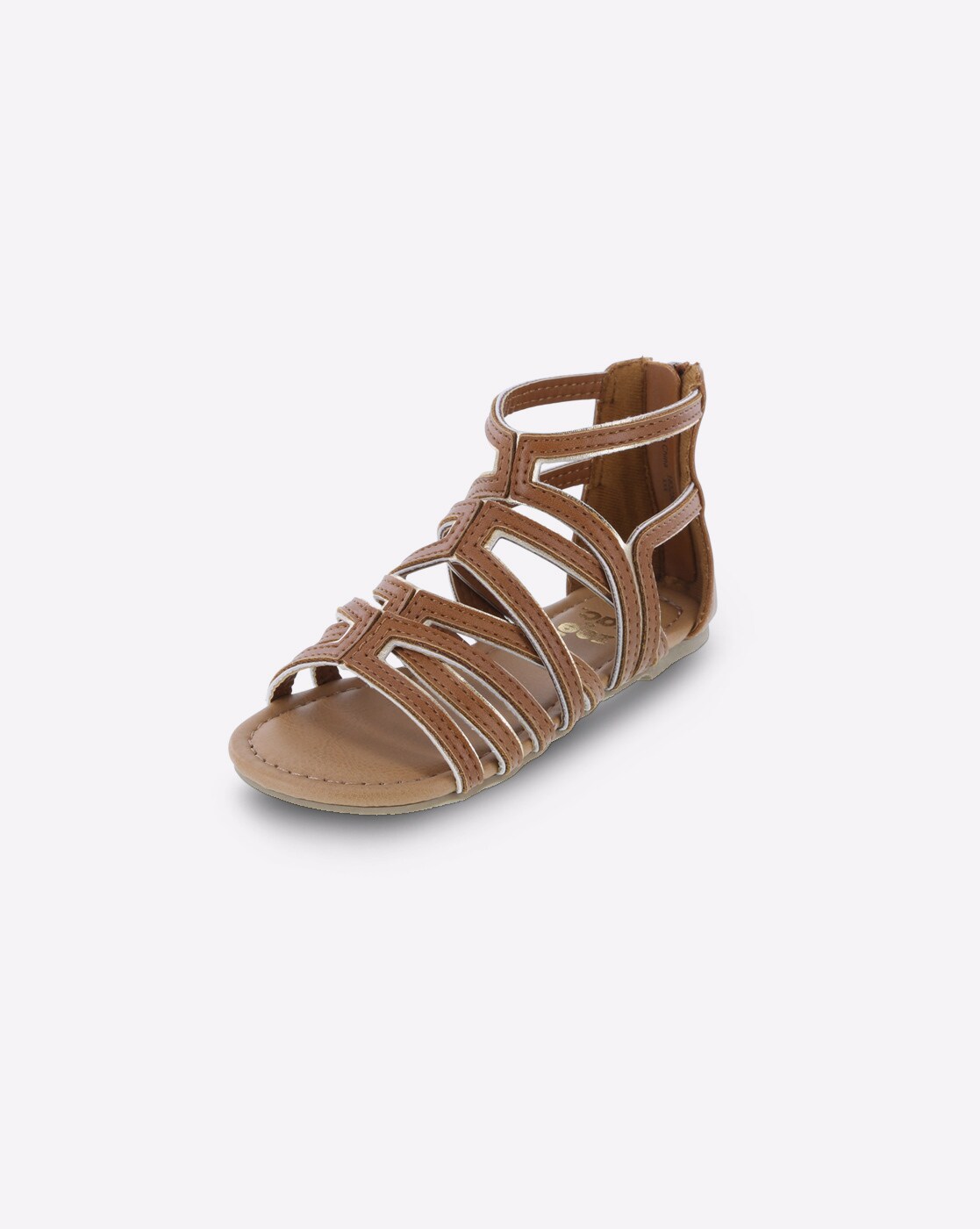 High-Top Spartan Style Leather Sandals for Girls - gold, Shoes | Vertbaudet