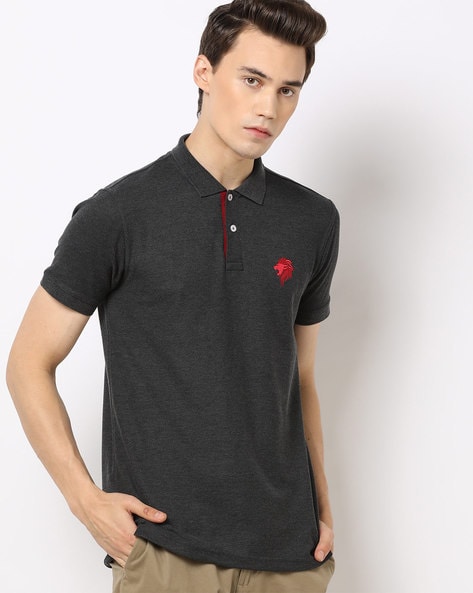 Regular Fit Heathered Polo T-Shirt with Vented Hemline