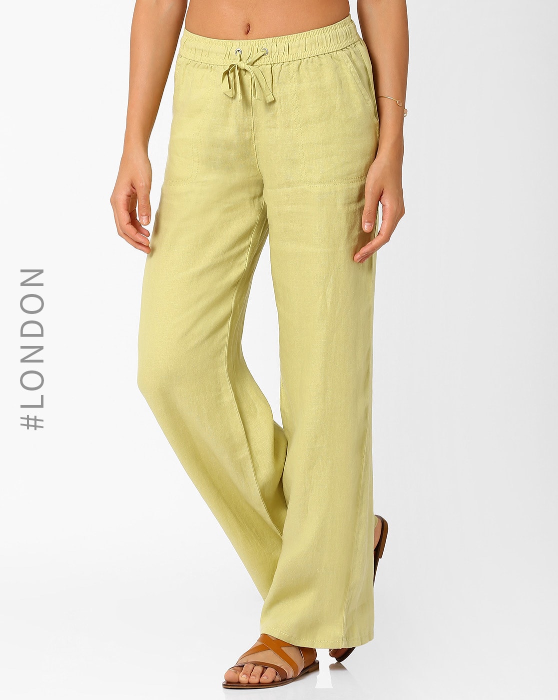 Buy AND Olive Linen Trousers for Women Online  Tata CLiQ