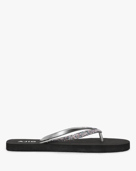 black flip flops with sparkles