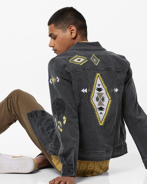 Denim jacket shop with embroidery mens